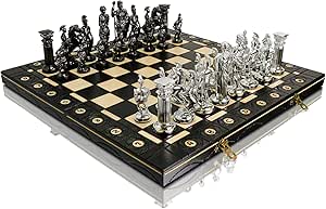 Ensemble d'échecs médiéval chromé 16" – Pour une ambiance royale