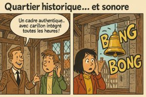 BD immobilière Rouen avec cloches tonitruantes d’une cathédrale.