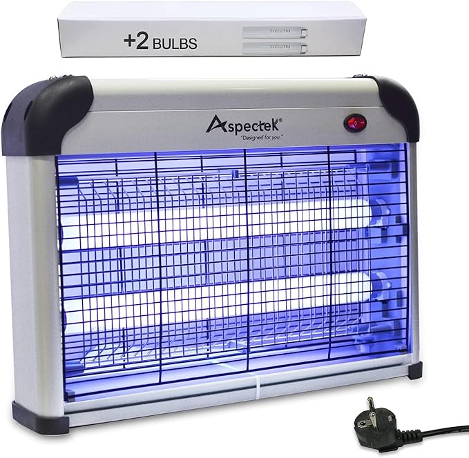 ASPECTEK Lampe UV 20W – Piège électrique anti-insectes intérieur avec 2 ampoules de rechange