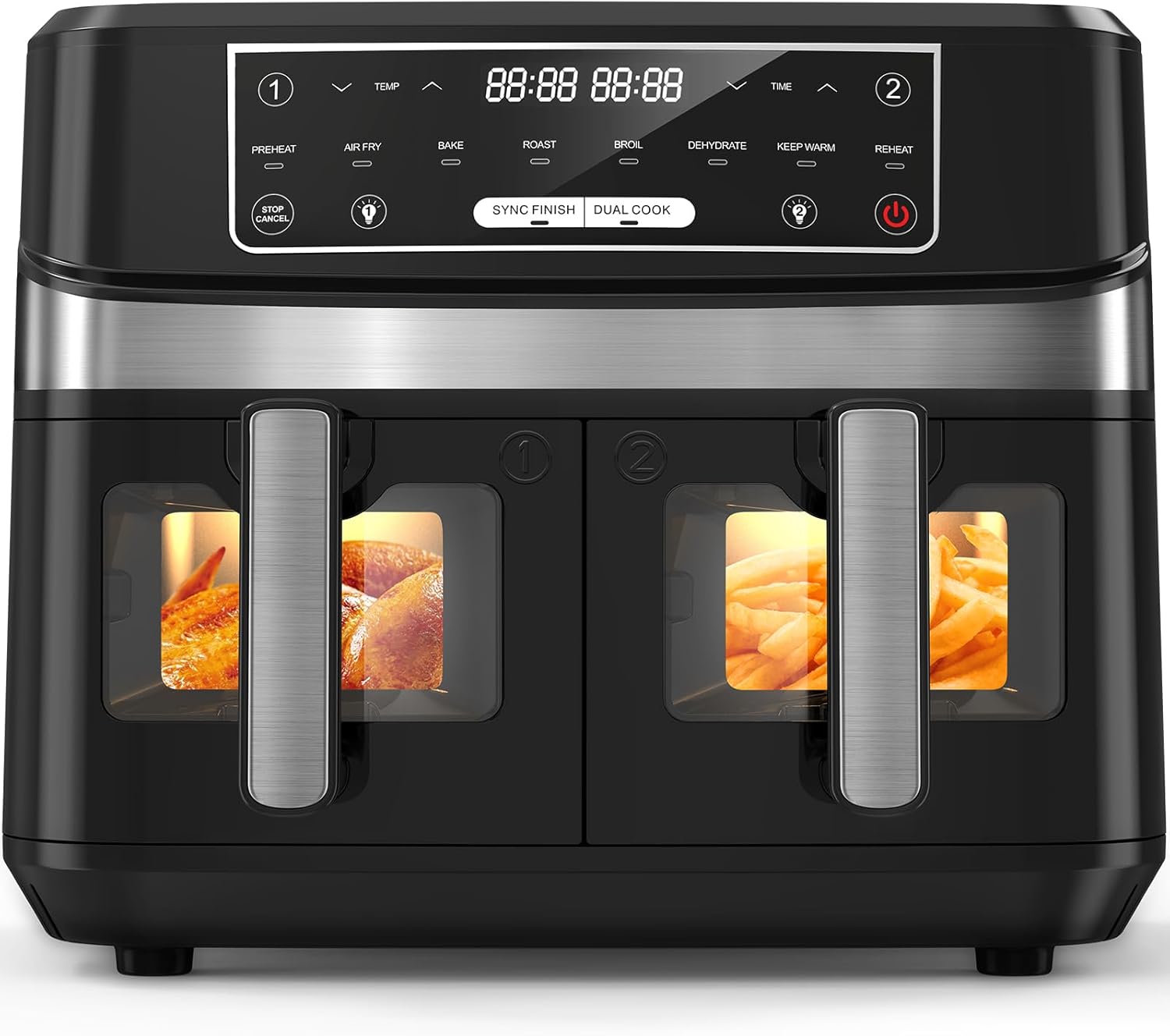 OQCSUAT 10 L Double Compartiment – Air Fryer 8-en-1, 2600 W, Smart Finish & Match Cook