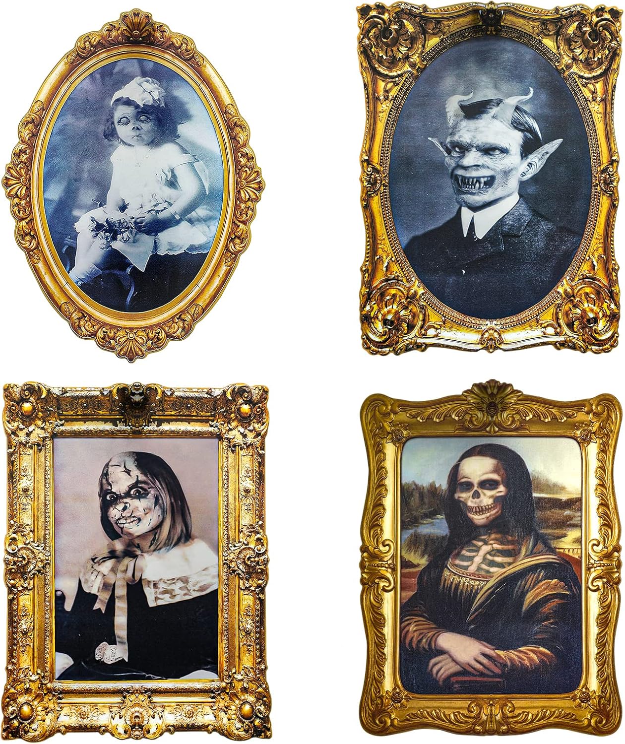 ECGER Portraits Muraux Halloween 3D (lot de 4) – Cadres vintage visage changeant pour mur hanté