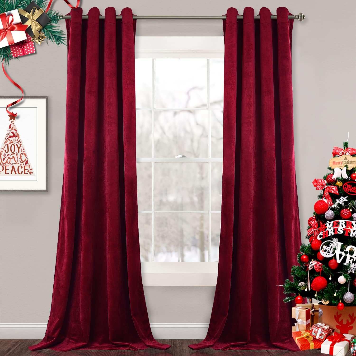 StangH Lot de 2 Rideaux Velours Rouge 132 × 213 cm
